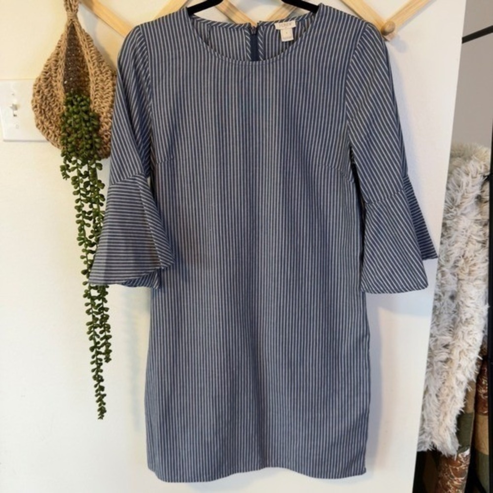 J.Crew Striped Bell Sleeve Shift Dress 100% Cotton 6